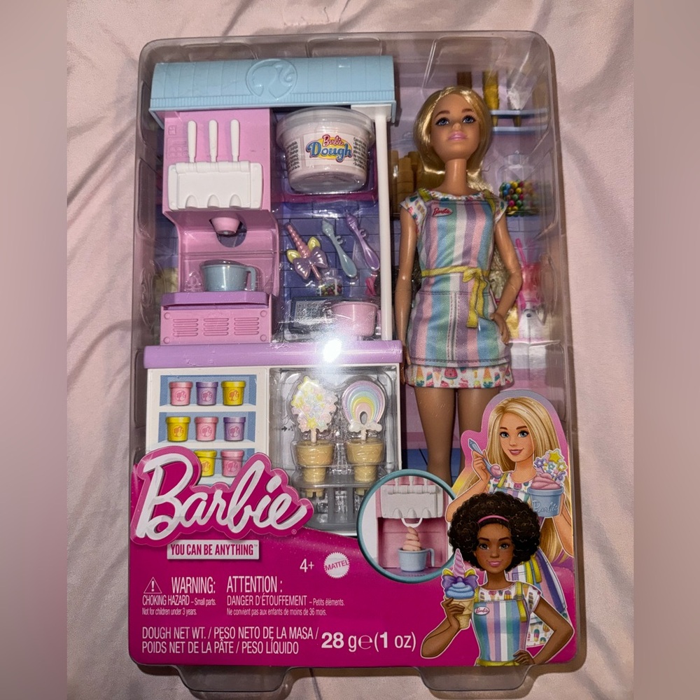Barbie Ice Cream Shop Playset with Pink and Blue Accents